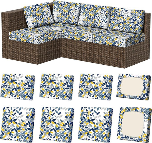 8Pcs Stretch Patio Cushion Covers, Outdoor Couch & Sofa Replacement Slipcovers for Patio Furniture Cushion Covers, Washable Reusable Furniture Protector