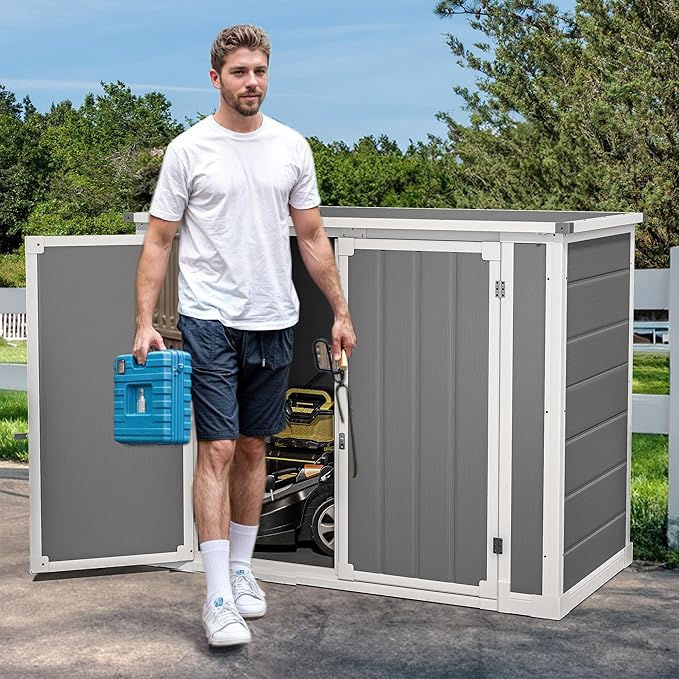 DWVO 41 Cu.ft Outdoor Storage Shed, 4.7x2.5 FT Horizontal Resin Tool Shed with Hydraulic Gas Rod and 3 Locks for Garden, Trash Cans, All-Weather Outdoor Storage, Lockable, Gray