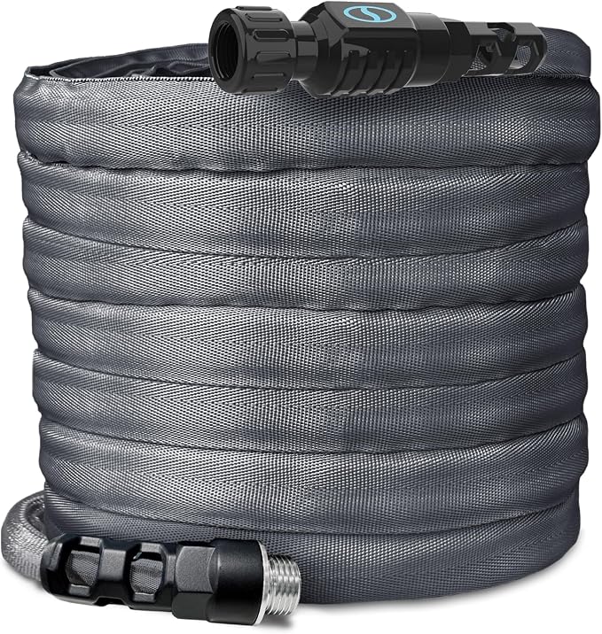 Aqua Joe FiberJacket Garden Hose, Lightweight and Kink-Resistant, Durable Fabric Hose with Metal Fittings, 600 PSI Max, 75' x 5/8" Diameter