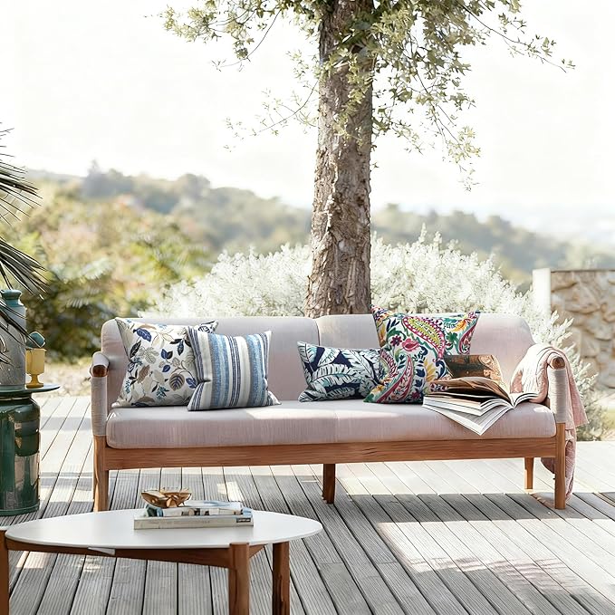 LVTXIII 2 Pack Outdoor Throw Pillow Covers for Patio Furniture, 16x16 Inch Square Pillow Case, Water-Repellent Cushion Covers for Garden, Porch, Sofa, Stripe Layered Blue