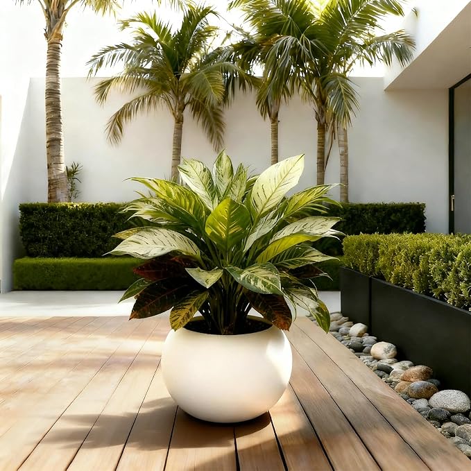 Large Round Planter,Planters for Indoor Plants & Outdoor,Durable Plastic Material Sphere Planter with Drainage Hole & Rubber Plug Weather Resistant,Plant Pot