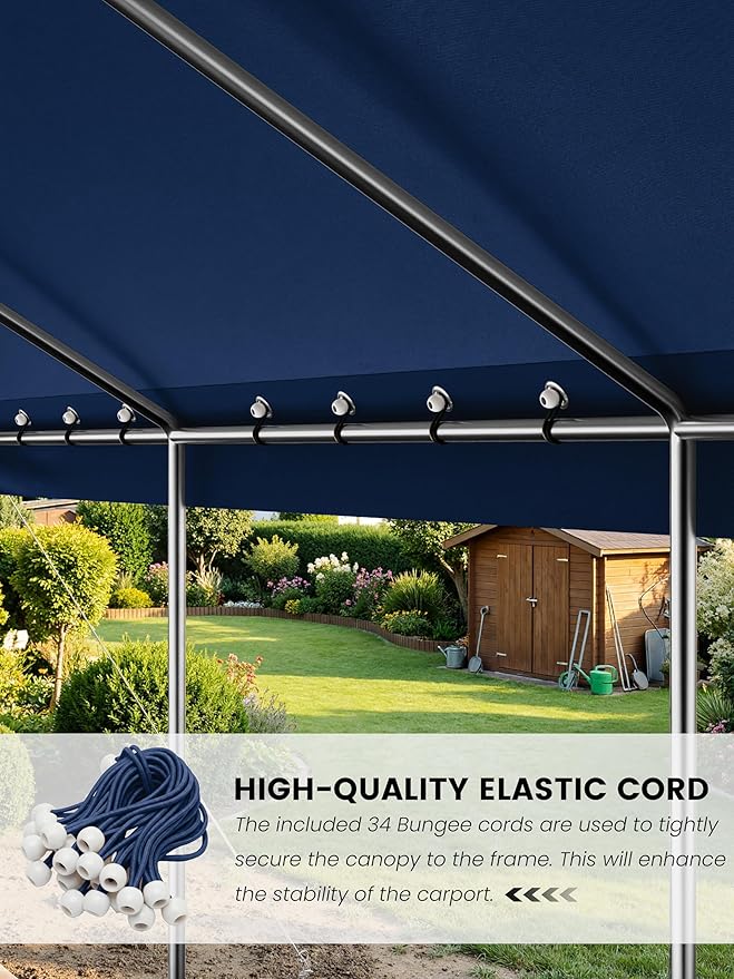 10 x 20 Ft Carport Replacement Cover, Heavy Duty Outdoor Car Tarp Canopy, Waterproof & UV Protected Tear Oxford Tarp with Ball Bungees (Frame is Not Included)