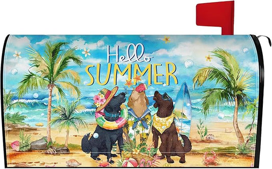 Summer Dog Mailbox Covers Magnetic Hello Summer Mailbox Cover Seasonal Post Letter Box Cover for Garden Yard Decor 25.5x21 Inch