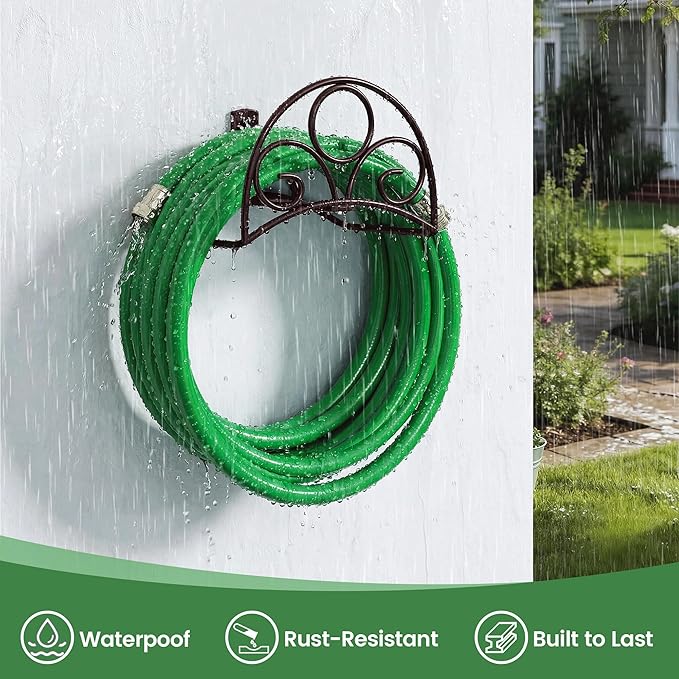 Metal Garden Hose Holder - Wall Mounted Water Hose Holder - Hose Hanger Heavy Duty for Water Hose Extension Cords Vacuum Hose bronze