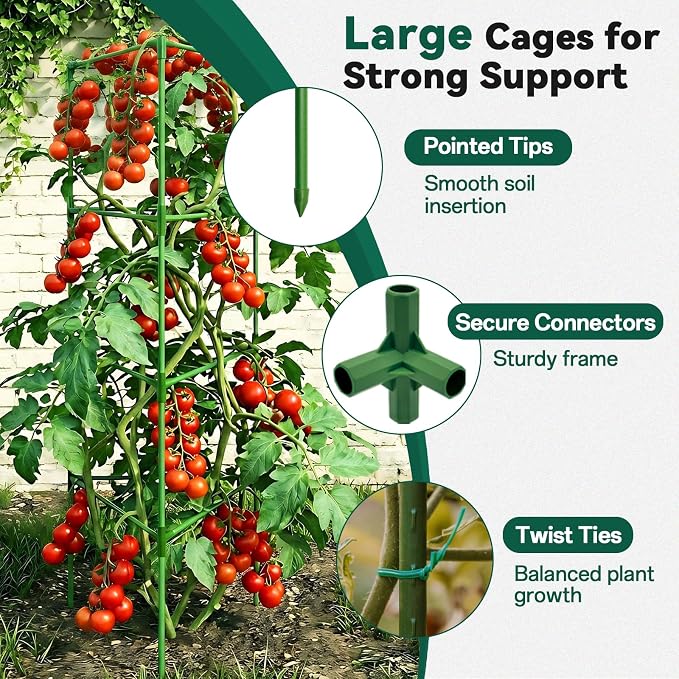 Halatool 6 Pack Tomato Cages for Graden 60 Inch, Adjustable Metal Tall Heavy Duty Tomato Trellis Plant Support, Tomatoes Stakes for Climbing Vegetables Flowers Fruits