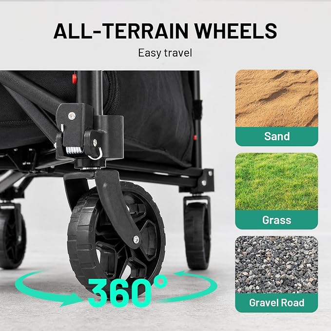Overmont 3-in-1 Folding Utility Wagon 11lb Lightweight Cart with Side Open | 120L 220 lb Capacity Adjustable Handle & Swivel Wheels for Grocery Runs, Camping, Sports, Garden, Shopping, Picnics and Pets