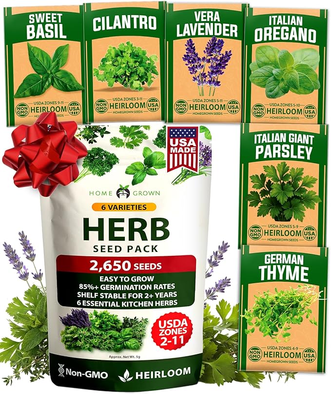 HOME GROWN 6 Herb Seeds for Planting 2,650+ Non-GMO Heirloom Seeds | Extra Large Variety Pack Herb Kit – Indoor Outdoor & Hydroponic | Culinary Seed Set | Grow Your Own Herbs | Gift for Beginners