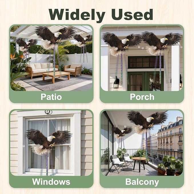 5 Pcs Flat Fake Eagle to Scare Pigeon Woodpecker Away, Hanging Plastic Flat Fake Eagle with Reflective Tape to Scare Animals Away from Contryard Patio Yard Porch Balcony Windows Orchard Farm