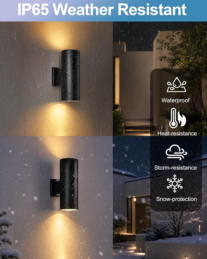 pearlstar 2 Pack Solar Wall Lights Outdoor Dusk to Dawn Solar Sconces Lights, Up & Down Warm White Glow IP65 Waterproof Wall Mount Lamp for Outside Garage Fence Patio Porch Yard