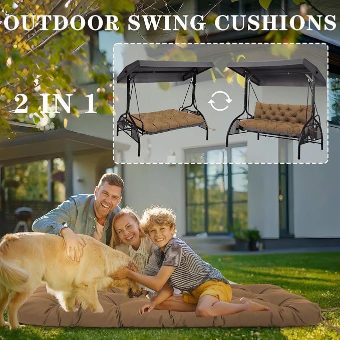 Porch Swing Cushions Outdoor, 5 Inch Thick Waterproof 2-3 Seater Replacement Swing Cushion with Backrest and Anti-Slip Ties, Perfect for Porch, Patio, Garden, Outdoor Bench Furniture, 40×40×5 Inch