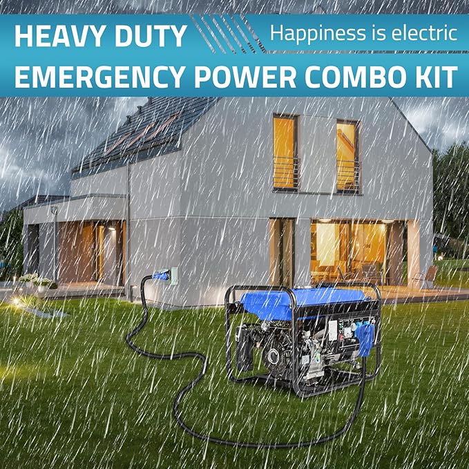 PAULINN 50 Amp Generator Cord 15FT & Power Inlet Box, NEMA 14-50P/SS2-50R Twist Lock Extension Cord with NEMA SS2-50P Generator Inlet, ETL Listed, Weatherproof, Emergency Power Combo Kit