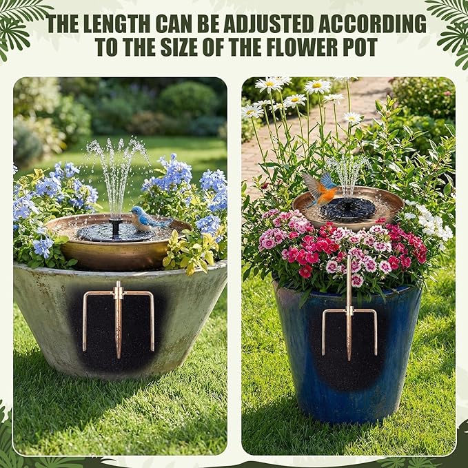 Metal Bird Bath for Outside Planter with Solar Fountain, Vintage Freestanding Birdbaths & Birdfeeder Adjustable Height with 2 Stakes, Antique Bronze Garden Patio Balcony Backyard Decor