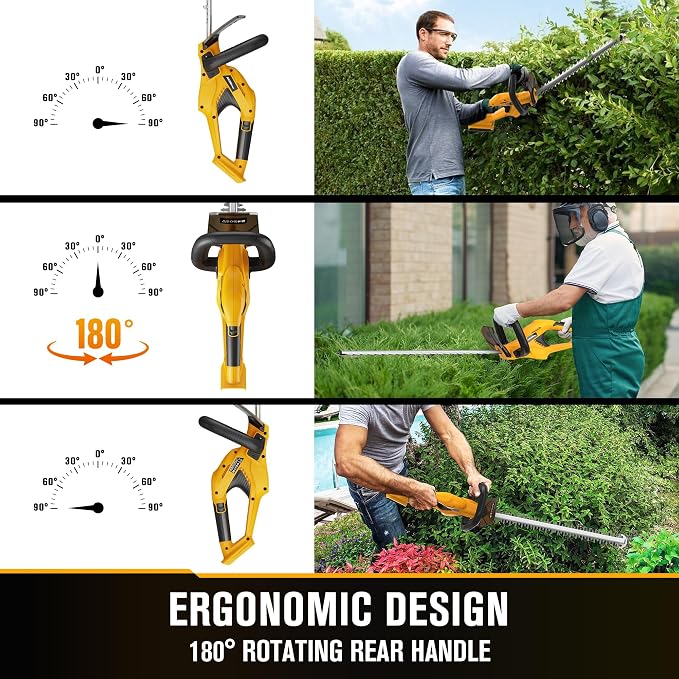 HEINPRO Cordless Hedge Trimmer 22-Inch Compatible with DEWALT 20V MAX Battery, Electric Hedge Trimmer Cordless, Bush Trimmers for Garden, Battery Powered Hedge Trimmers, Yellow (Tool Only)