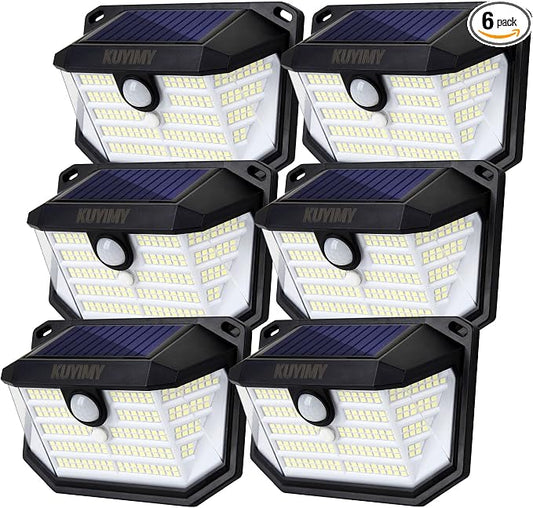 Solar Outdoor Lights, 230 LED with Motion Sensor and 3 Modes, IP65 Waterproof, 270° Wide Angle Light, Easy-to-Install Intelligent Security Wireless Wall Lights for Patio, Front Door(6 Pack)
