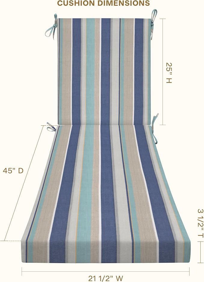 Honeycomb Outdoor Chaise Lounge Cushion for Patio Furniture, Water & Fade Resistant, Removable Cover, 21.5 x 70, Heritage Stripe Blue & Beige