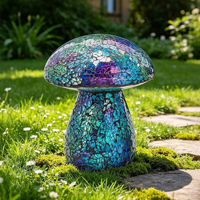 Bshine Mushroom Garden Statue Decoration, Mosaic Mushroom Sculptures Home Decor, Outdoor Waterproof Handmade Glass for Yard, Path, Lawn Ornaments and Indoor Decor or Gifts for Mom