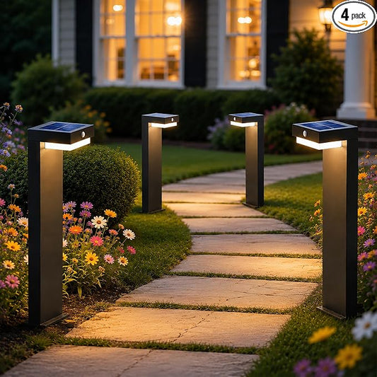 20.5" Solar Pathway Lights - Walkway Solar Lights for Outside - PIR Sensor & Two Lighting Modes - Rechargeable Battery Lasts Up to 55 Hours - 3000K - IP44 Weather Resistant - 4 Pack