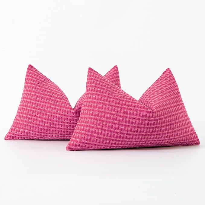 Kevin Textile Outdoor Waterproof Throw Pillow Covers Pack of 2 Valentines Day Farmhouse Decorative Cushion Covers for Garden Patio Tent Balcony Bench Couch Sofa 12x20 Inch, Hot Pink