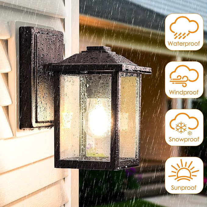 MATAMEYE Outdoor Wall Lantern, Exterior Waterproof Wall Sconce Light Fixture, Dark Chocolate Front Door Mounted Lighting with Glass, Anti-Rust Porch Lamp