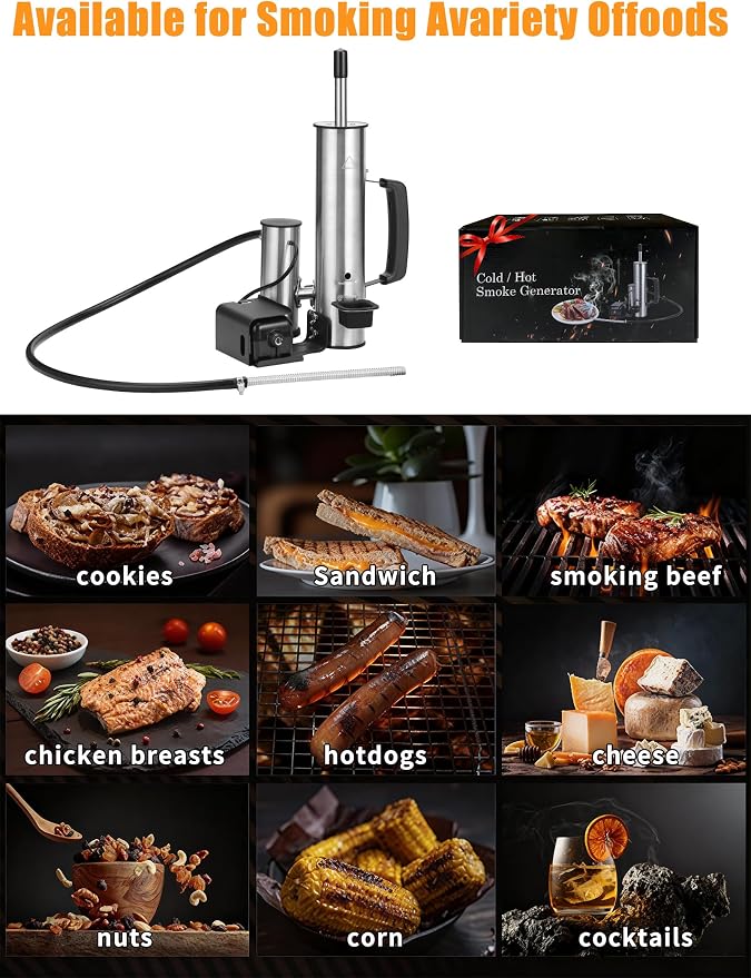 2026 Advanced Cold Smoke Generator, Tube for Pellet Smoker Upgrade, Smoker Attachment for Gas Grilling, Portable Cordless Electric, Hot or Cold Smoking: Fits Weber, Traeger, Pit Boss, East Oak ect...