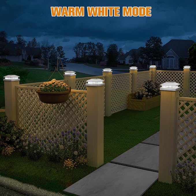 APONUO Solar Post Cap Lights for 4x4 5x5 Posts - IP64 Waterproof, 6500K LED, No-Wire Fence Lights & Deck Lights for Patio Garden Yard Patio, White-Cool White, 6 Pack