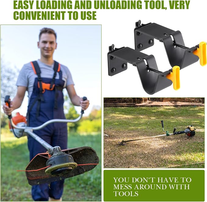 Tandefio 2 Pack Enclosed Trailer Weedeater Rack Steel Trimmer Mount Stores Weed Hedge Trimmers Organize Landscaping Tool Holder on E-Track in Trailer or Garage Equipment Accessories