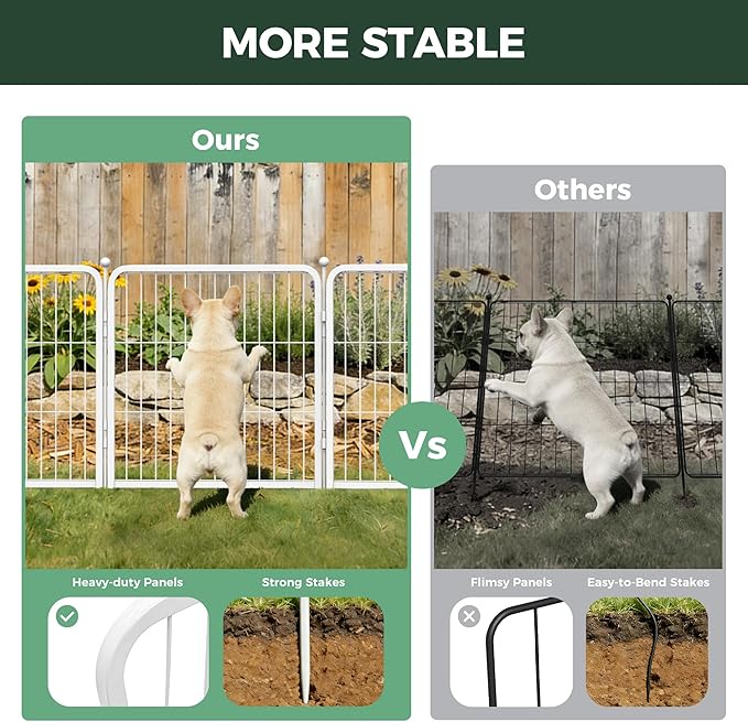 FXW Garden Fence Outdoor for the Yard – 24in(H) x 91.3ft(L) Heavy Duty Metal Animal Barrier for Dog, No Dig Decorative Dog Fence, 48 Panels, White