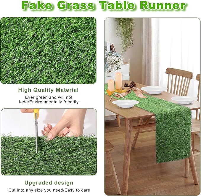 Artificial Grass Table Runner, 13 x 84 in Turf Table Runner - Realistic Faux Grass Runner for Golf Party, Wedding, Baby Shower, Indoor Outdoor Decor (2 Pack)