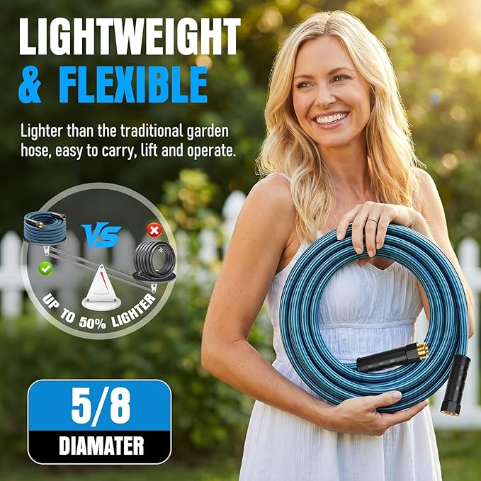 NON-EXPANDABLE Garden Hose 25 ft, Heavy Duty Flexible Water Hose, Kink Resistant Lightweight Hybrid Hose with Durable Fabric Skin, Leakproof Hose Male to Female Fittings