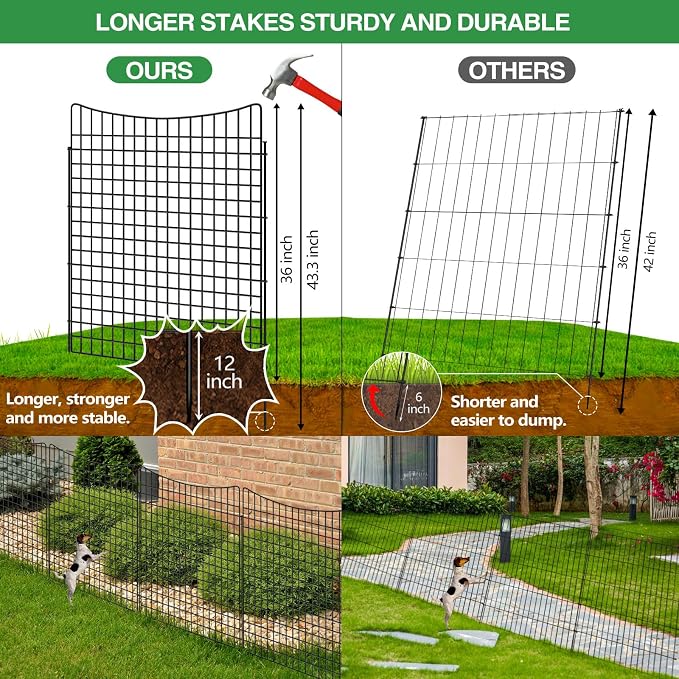 12 Panels 36 in(H) X 27ft(L) Dog Fence Outdoor for Yard with Lock, Garden Fence Animal Barrier, Decorative Metal Wire Fence Panel Tall Fencing for Garden, Patios, Flower Bed