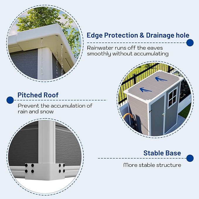 YOPTO 5x3ft Resin Outdoor Storage Shed Weather Resistant with Floor,Outdoor Resin Storage Shed W/Window,Garden Tool House W/Lockable Door,Pitched Roof & Drainage Holes,for Backyard,Patio,Lawn,Gray