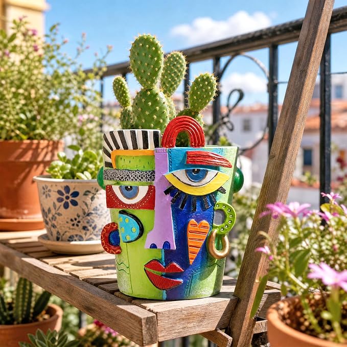 Mrlikale Abstract Face Planter Pots with Drainage Hole for Indoor Plants | 4.7 Inch Hand-Painted Funny Face Flower Pot for Succulents, Shelves, Desks, and Modern Home Decor