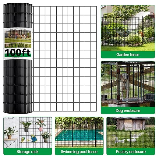 Welded Wire Fence, 100ft(L) x 48inch(H) PVC Anti-Rust Coated Wire Mesh, 2 Inch x 3 Inch 16GA Garden Edging Border, Roll Metal Animal Barrier for Yard Vegetable Plant Protection Poultry Netting