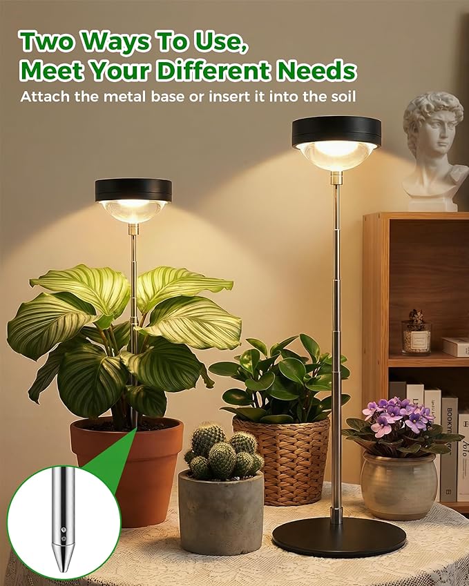 Plant Grow Light, Full Spectrum Grow Lights LED Spotlight with Metal Base, Desk Plant Growing Lamps with Auto On Off Timer 3/9/12H, 6 Brightness Levels, 9.8-25.6'' Adjustable Height