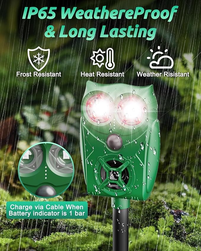 Solar Animal Repellent Ultrasonic Deer Deterrent, Waterproof Adjustable Large Solar Panel with Power Indicator, Motion Sensor & Outdoor Animal Repeller to Deter Cat, Coyote (2, Green and Black)