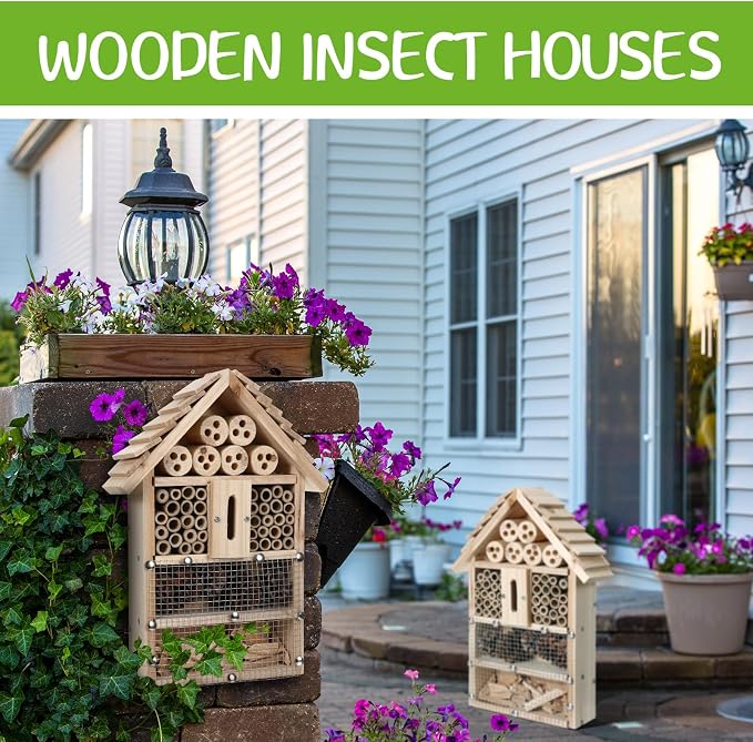 2 Set Bug Hotel Kit DIY Insect Hotel Lady Bug House for Garden DIY Cedar Wood Craft for Butterfly, Ladybird, Beneficial Insect Habitat Mason Bee House, 13.6 x 10.8 x 2.8 Inch(A)