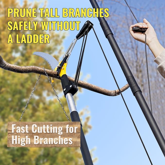 10.5FT Pole Saw for Tree Trimming, 2-In-1 Manual Tree Pruner with Saw, Extendable Long Handle Pole Tree Trimmer, High Reach Limbs Branch Cutter and Pruning Shears for Yard Garden Palm Shrubs