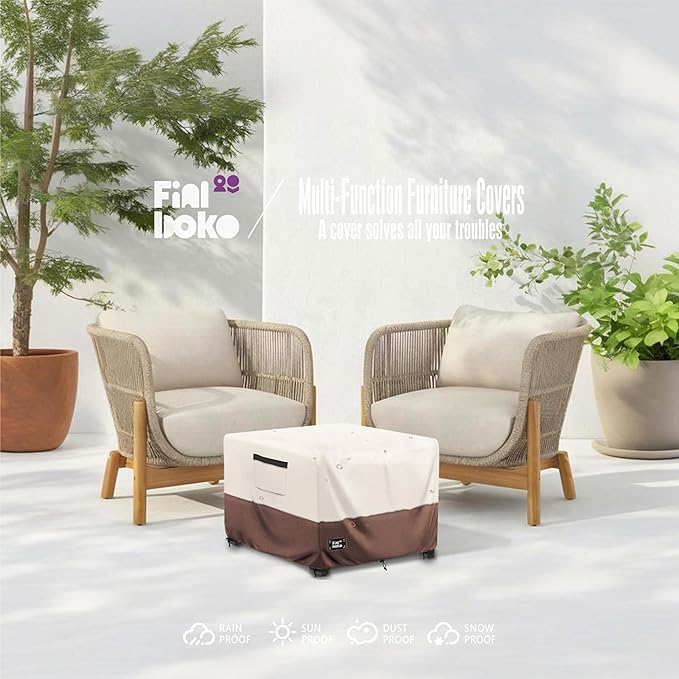 Patio Ottoman Cover,40"L x 40"W x 23"H Square Patio Dining Table Cover for Outdoor Furniture,100% Waterproof 600D Heavy Duty Outdoor Table Cover,Beige&Brow