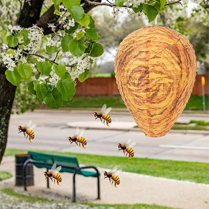 DECYOOL 6 Pack Paper Wasp Nest Decoy Hanging Wasp Nest Stay Away from Wasps Hornets Yellow Jackets(Orange)