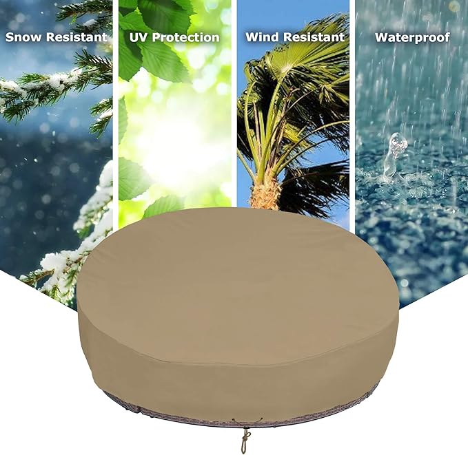 SunPatio Heavy Duty FadeStop Outdoor Round Daybed Cover 75 Inch, Patio Day Bed Sofa Cover Waterproof, All Weather Protection Round Canopy with Taped Seam, 75" Dia x 35"/16”H, Taupe