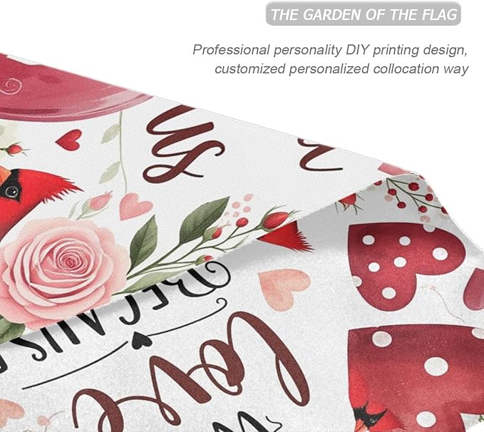 Pfrewn Valentine House Flag 28 x 40 Double Sided, Red Rose Floral Cardinal Garden Yard Flags Welcome Spring Outdoor Indoor Banner for Wedding Party Home Decorations