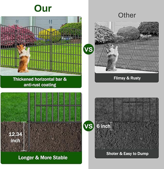 15 Panels Decorative Garden Fence - 32 in (H) x 35.4 ft (L) No Dig Dog Fence Outdoor for Yard, Rustproof Tall Garden Fencecing Panels, Animal Barrier Suitable for Yard Border, Patio, and Outdoor Use