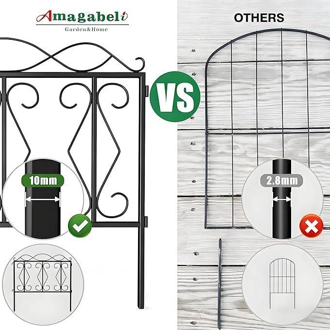 AMAGABELI 5 Panels 24in(H)×10ft(L) Decorative Garden Fences and Borders for Dogs No Dig Rustproof Metal Fence Panels Garden Fence Edging Border Animal Barrier Fencing Black