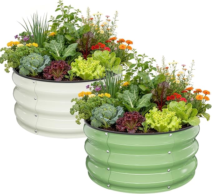 Pattiumo Galvanized Raised Garden Bed 2pcs 2×2×1 FT, Round Metal Raised Garden Bed Outdoor Planter Box with Open Bottom, Rust-Resistant Steel Garden Bed for Vegetables Herbs Flowers, Easy Assembly