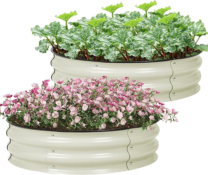 Aoodor 2 Pack 9" Tall 30" Metal Raised Garden Bed, Outdoor Planter Box and Raised Garden Kit for Vegetables, Flowers, Arugula and Herbs, Beige