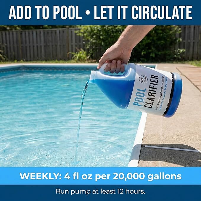 Pool Clarifier, Water Clarifier for Pool, Pool Water Clarifier for Above Ground & Inground Pools, 1 Gallon (128 fl oz), Clears Cloudy Pool Water, Chlorine & Saltwater Compatible