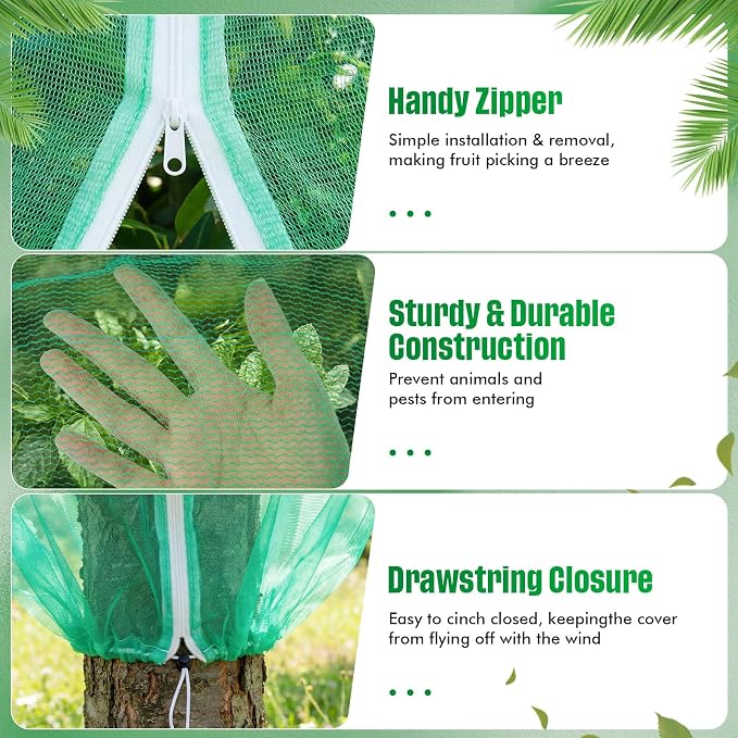 18W x 20L Ft Extra Large Fruit Tree Netting Cover with Zipper and Drawstring, Plant Protection Netting Insect Bird Barrier for Garden Cherry Trees Peach, Keep Birds Squirrels Cicadas Out