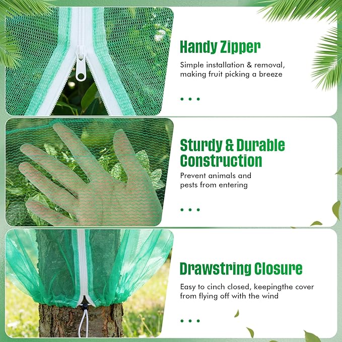 12W x 14L Ft Extra Large Fruit Tree Netting Cover with Zipper and Drawstring, Plant Protection Netting Insect Bird Barrier for Garden Cherry Trees Peach, Keep Birds Squirrels Cicadas Out