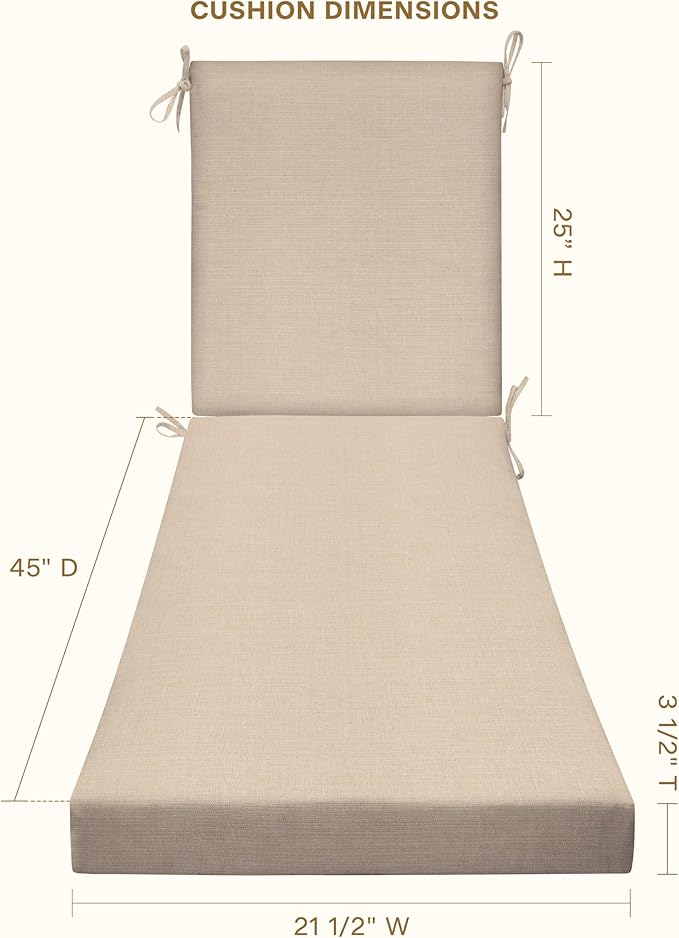 Honeycomb Outdoor Chaise Lounge Cushion for Patio Furniture, Water & Fade Resistant, Removable Cover, 21.5 x 70, Heritage Textured Solid Almond