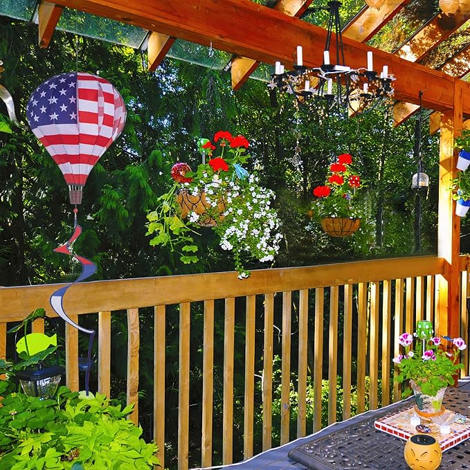 2Pack Hot Air Balloon Wind Spinner, 59" x 12" Garden Windmills and Spinners Decorations Large Outdoor Hanging Decor Lawn Yard Windsock Ornaments Colorful Wind Hanging Patriotic Wind Catchers Ornaments